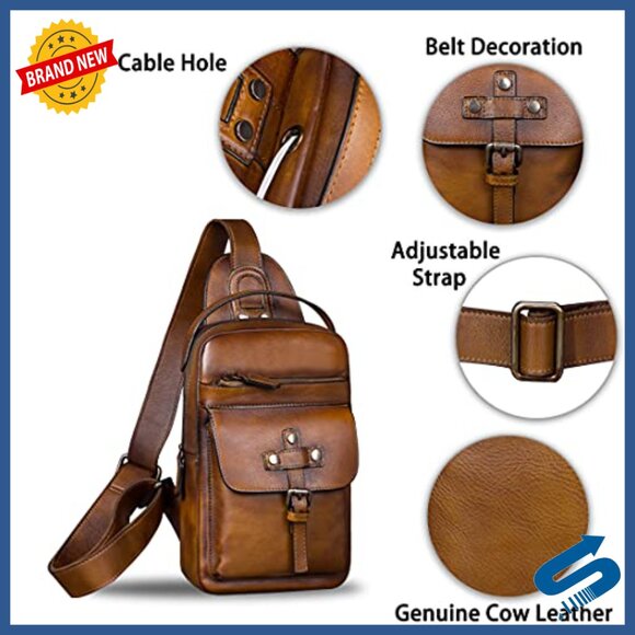Genuine Leather Sling Backpack Crossbody Daypack Adjustable Strap main image 4